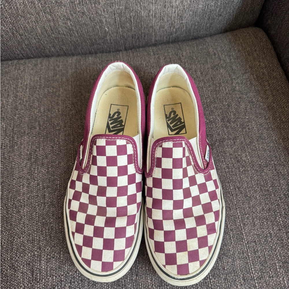 Vans Checkered Slip-On Sneakers - Purple and White